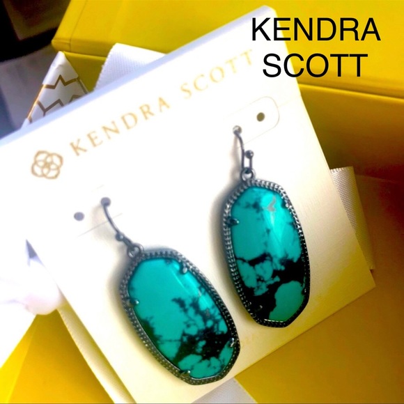 NWT RARE & Retired Kendra Scott Elle Earrings Variegated Teal & Gunmetal PERFECT - Picture 7 of 11